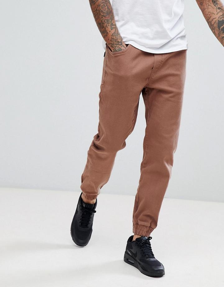 Bershka Chino Joggers In Brown - Green