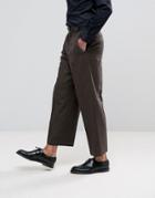 Asos Wide Leg Suit Pants In Brown Herringbone - Brown
