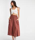 Asos Design Tall Midi Skirt With Pocket Detail In Chocolate-brown