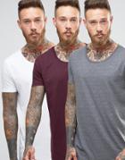 Asos 3 Pack Longline T-shirt With Raw Scoop Neck In White/charcoal/oxblood Save - Multi