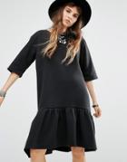 Rokoko Peplum Hem T-shirt Dress - Black