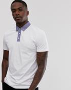 Asos Design Polo Shirt With Chambray Collar In White