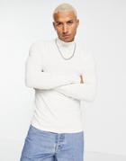 Asos Design Long Sleeve Muscle T-shirt With Turtle Neck In Cream-white