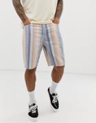 Asos Design Loose Fit Denim Shorts In Multistripe - Pink