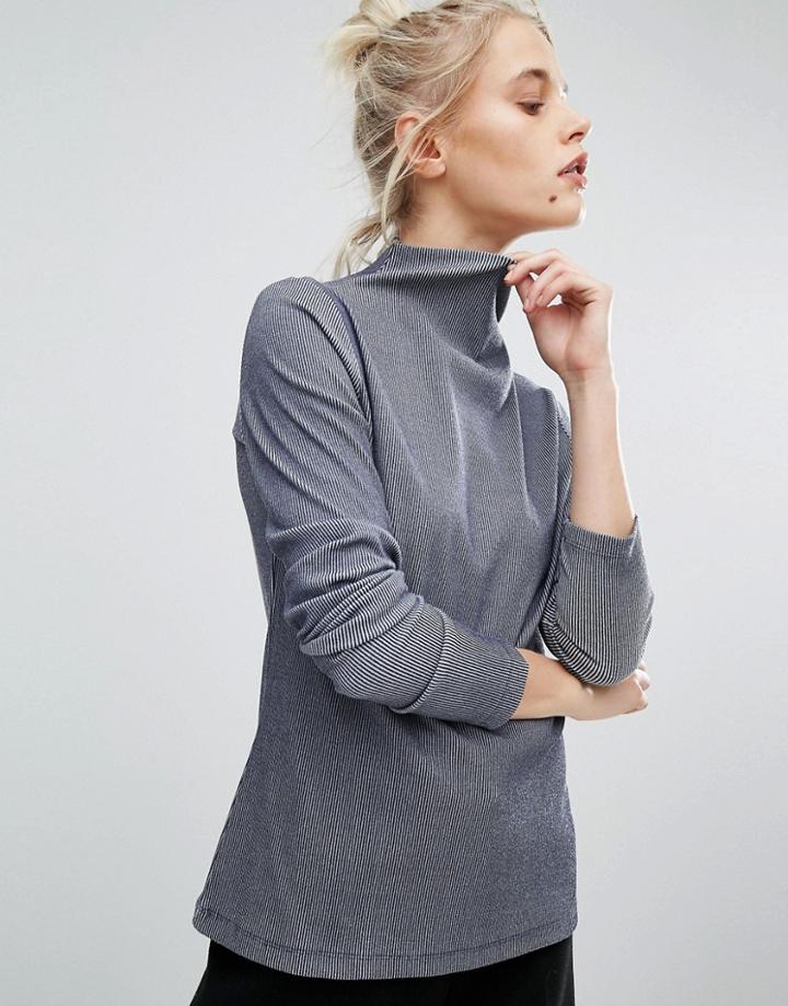 Weekday Fine Rib High Neck Top - Blue