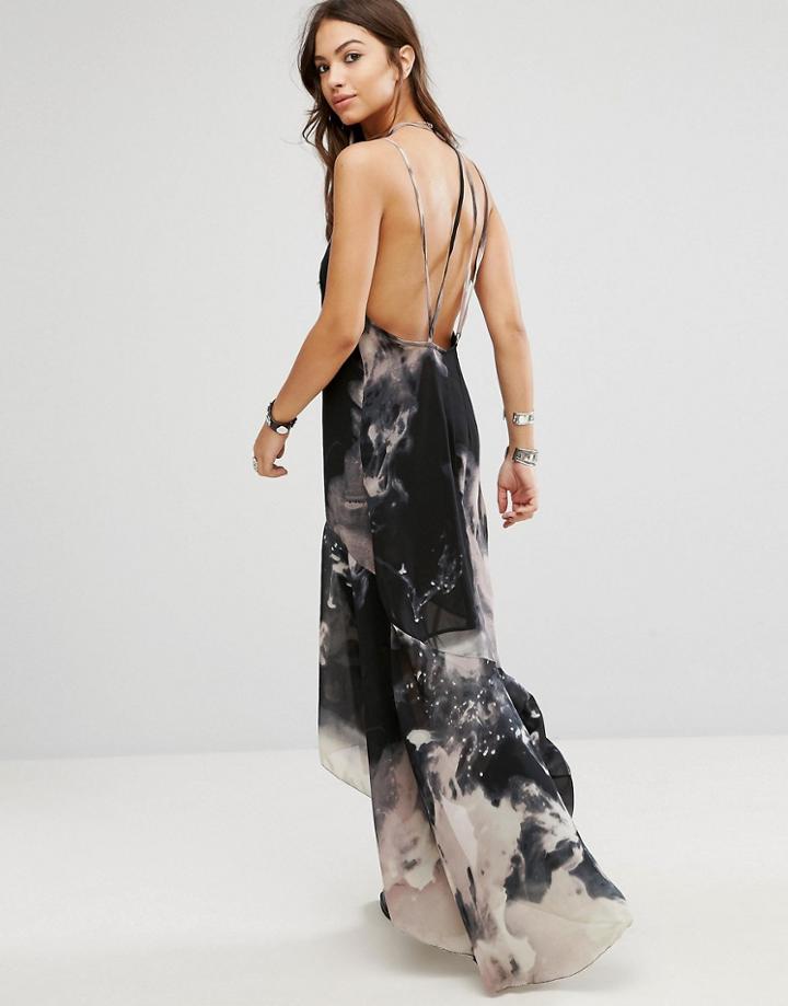 Religion Tie Dye Maxi Drape Dress - Black