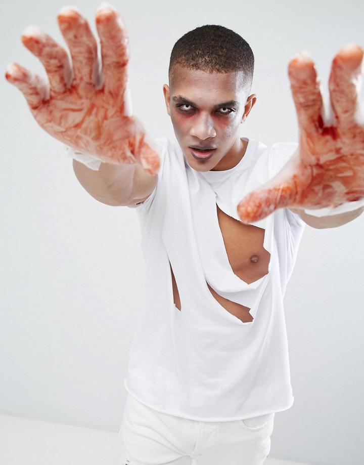 Asos Halloween T-shirt With Extreme Slash Distress In White - White