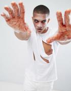 Asos Halloween T-shirt With Extreme Slash Distress In White - White