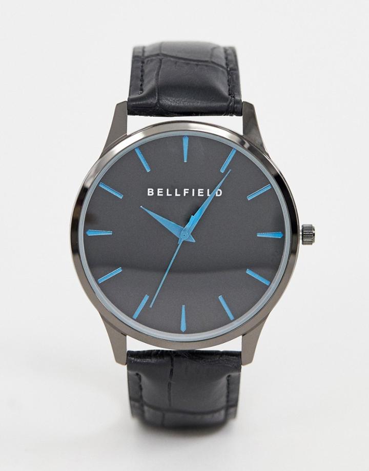 Bellfield Mens Black Dial Watch With Blue Metallic Baton. - Black