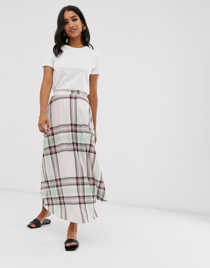 Asos Design Cutabout Pleat Midi Skirt In Check - Multi