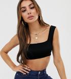 Prettylittlething Basic Square Neck Crop Top In Black - Black