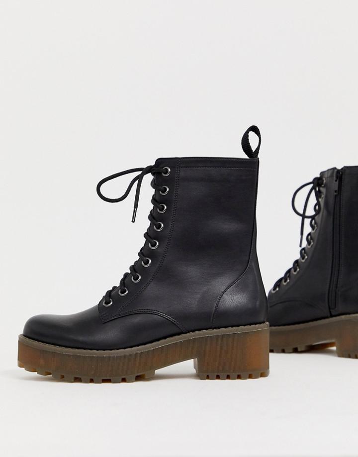 Monki Lace Up Boots In Black - Black