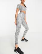 Daisy Street Active Daisy Print High Waisted Leggings In Black And Cream