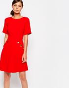Closet Mini Dress With Button Detail Pockets - Red