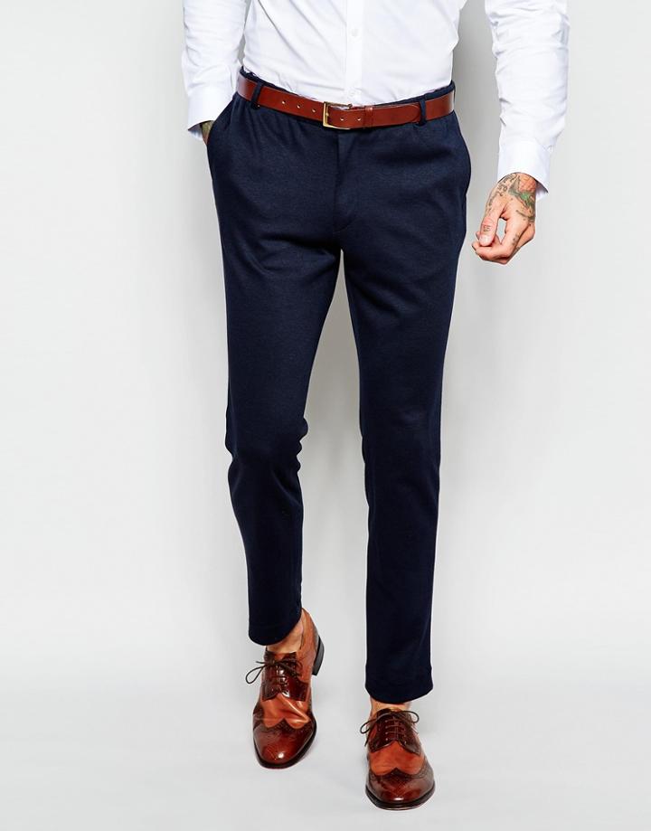 Asos Slim Suit Pants In Jersey - Navy