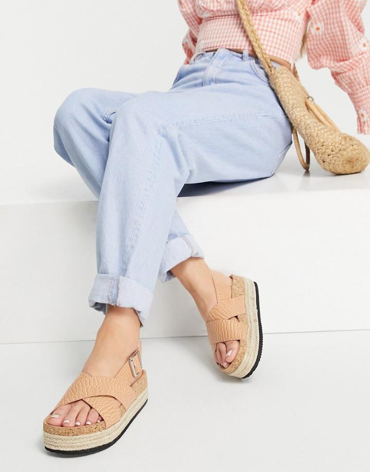 Monki Jannike Faux Croc Flatform Sandals In Tan-brown