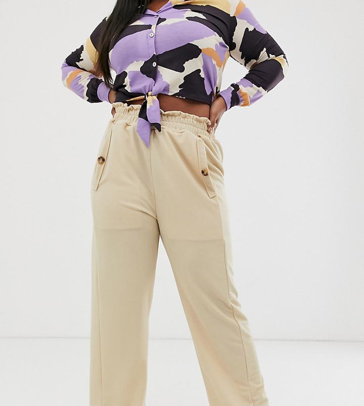 Pink Clove Wide Leg Pants With Button Detail In Beige - Beige
