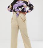 Pink Clove Wide Leg Pants With Button Detail In Beige - Beige