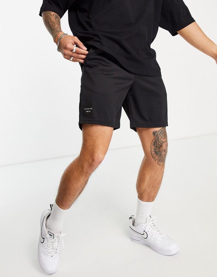 Bershka Double Waistband Mesh Shorts In Black-white