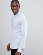 Ted Baker Long Sleeve Grandad Shirt In Blue Linen - Blue
