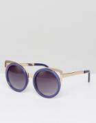 Jeepers Peepers Blue Frame Sunglasses With Gold Hardware - Blue
