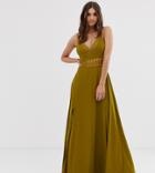 Asos Design Maxi Dress With Guipure Lace Waist Trim - Green