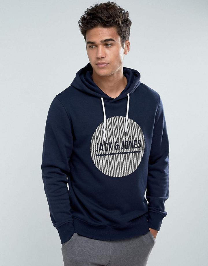 Jack & Jones Core Hoodie With Brand Graphic - Navy