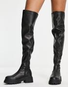 Asos Design Petite Kieran Chunky Flat Over The Knee Boots In Black
