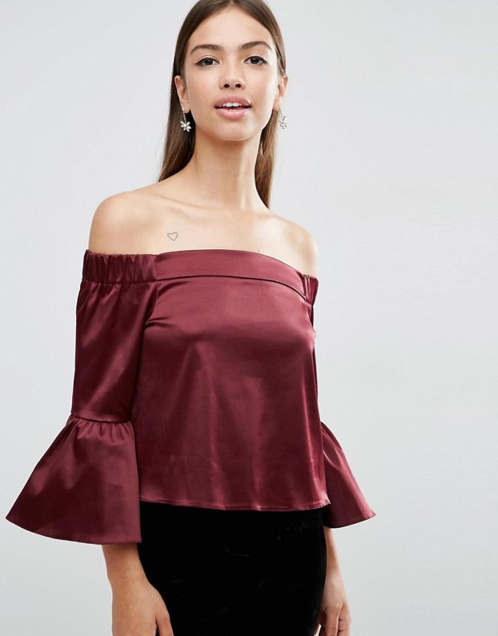 Asos Satin Off Shoulder Top - Oxblood