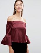Asos Satin Off Shoulder Top - Oxblood