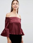 Asos Satin Off Shoulder Top - Oxblood