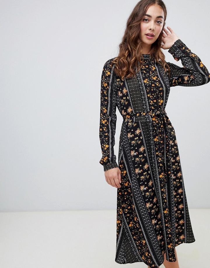 Vero Moda Mix And Match Print Midi Dress - Black