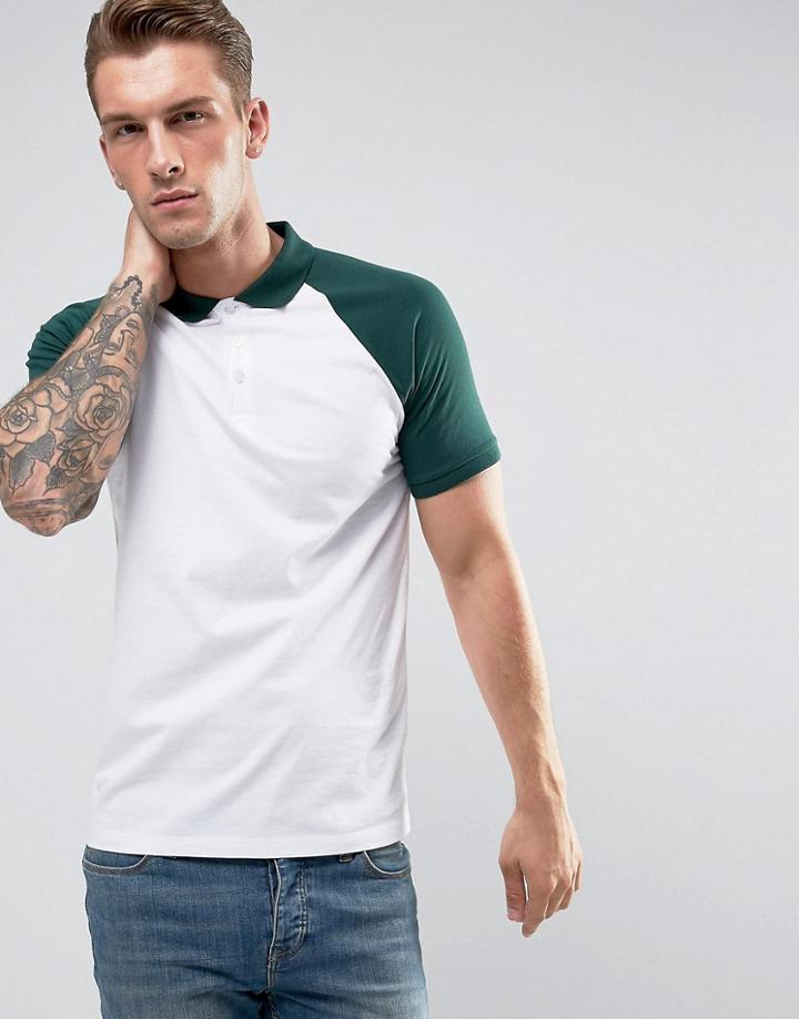 Asos Polo With Contrast Raglan - White