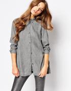 Waven Nott Button Front Linen Mix Denim Shirt - Cool Gray