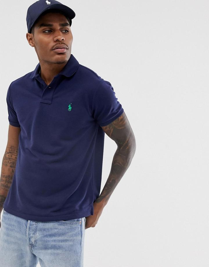 Polo Ralph Lauren Player Logo Recycled Pique Polo In Navy