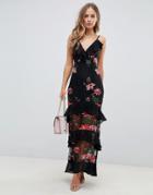 Asos Design Tiered Maxi Dress With Floral Embroidery - Multi