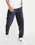 Liquor N Poker Slim Velour Sweatpants In Navy Pinstripe