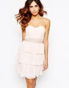 Elise Ryan Sweetheart Bandeau Frill Dress With Lace Trim - Nude
