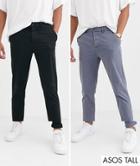 Asos Design Tall 2 Pack Slim Chinos In Washed Blue & Black Save