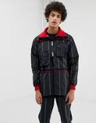 Lyph Windbreaker Jacket With Detachable Pockets In Black Stripe - Black