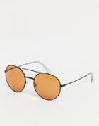 Jack & Jones Aviator Sunglasses With Orange Lense In Black