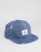 Asos Distressed Snapback Cap In Navy With Patch - Navy