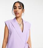 4th & Reckless Petite Tie Front Sleeveless Blazer In Lavender-purple