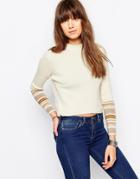 Only Eilen Stripe Cuff High Neck Sweater - White