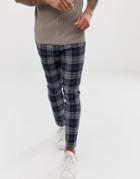 River Island Smart Pants In Blue And Yellow Check - Blue