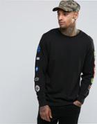 Heros Heroine Long Sleeve T-shirt With Patching - Black