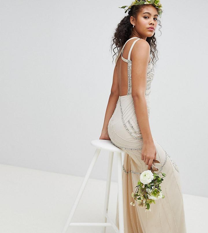 Amelia Rose Tall All Over Embellished Cross Back Maxi Dress - Pink