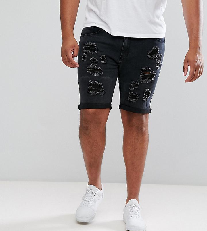 Liquor N Poker Plus Open Rips Super Skinny Denim Short Washed Black - Black