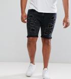 Liquor N Poker Plus Open Rips Super Skinny Denim Short Washed Black - Black