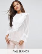 Y.a.s Tall Long Sleeve Ruffle Front Blouse - White